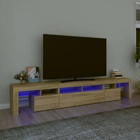 Łatwy zwrot Szafka pod TV z oświetleniem LED, dąb sonoma, 230x36,5x40 cm Lumarko! - Hurtownia wielobranżowa Lumarko